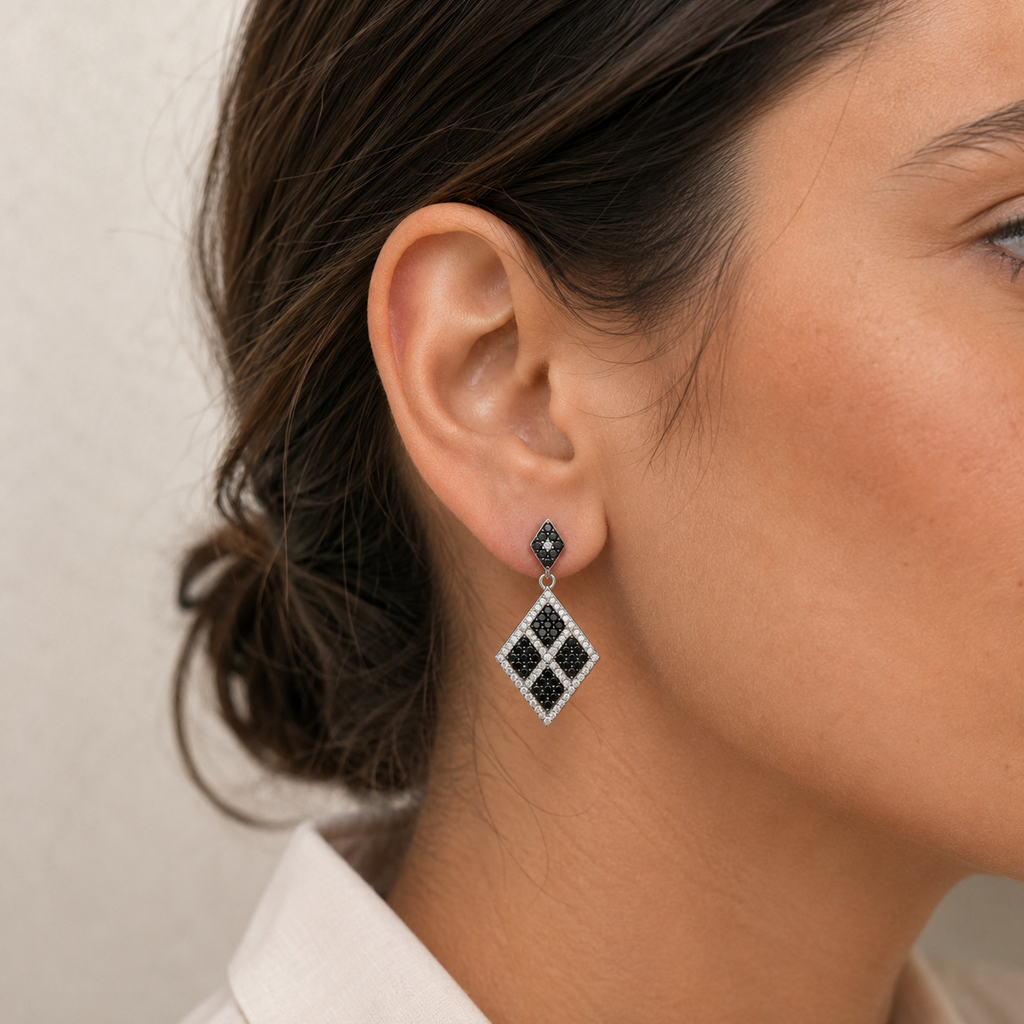 Earrings - White Gold - White and Black Diamonds