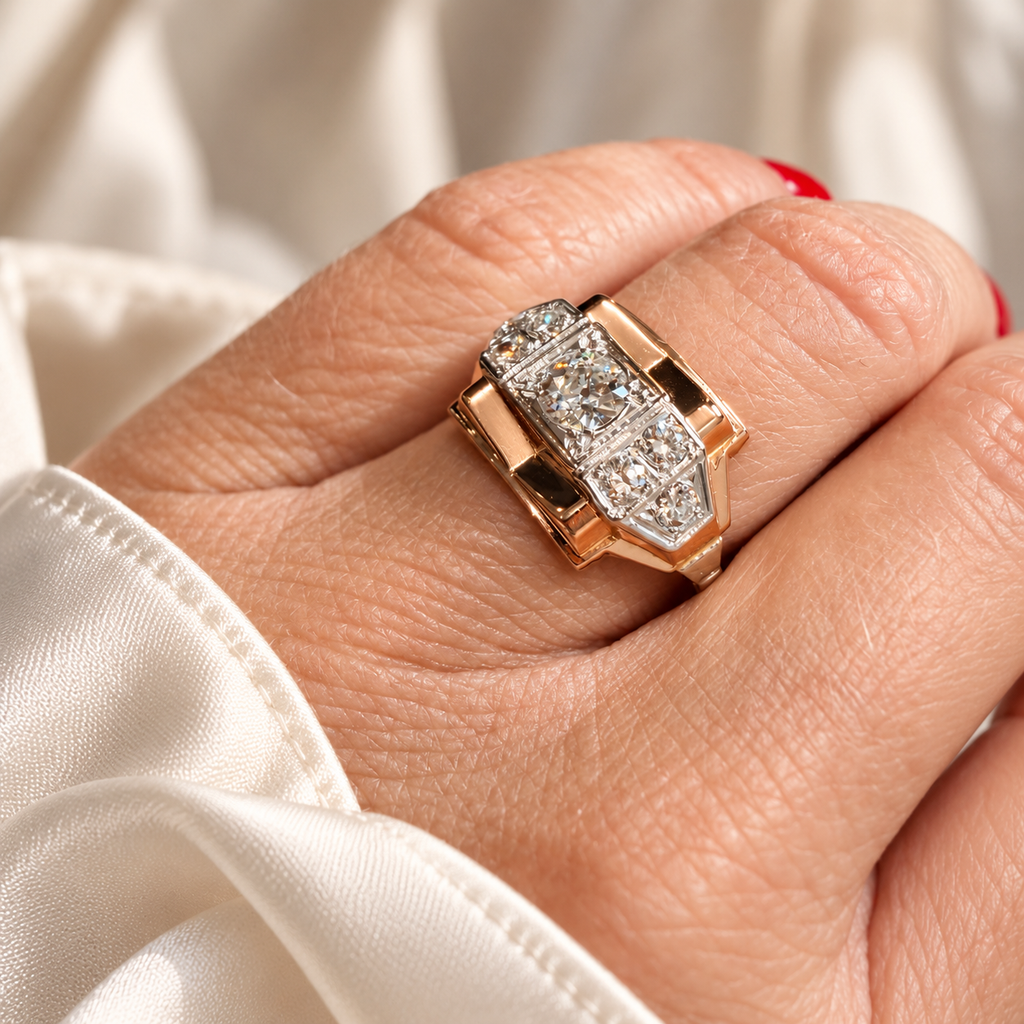 Bague Tank Or rose et diamants