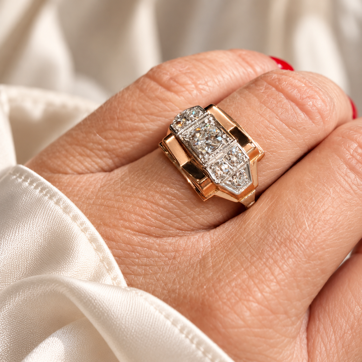 Bague Tank Or rose et diamants