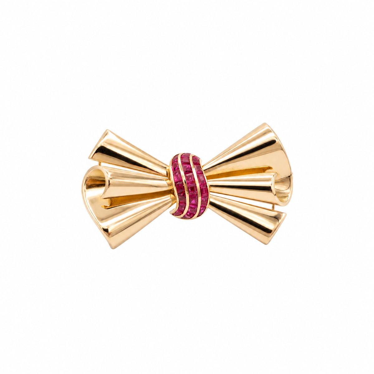 Broche Noeud Or rosé et rubis