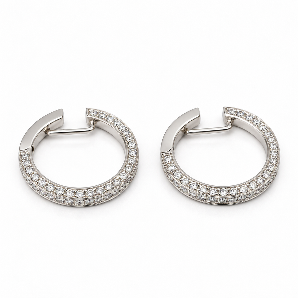 Boucles d’oreilles créoles - Or blanc et Diamants
