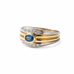Two Gold Ring - Sapphire and Diamonds