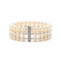 Cultured pearl bracelet - 3 rows - White gold and diamonds