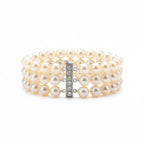 Bracelet de perles de culture - 3 rangs - Or blanc et diamants