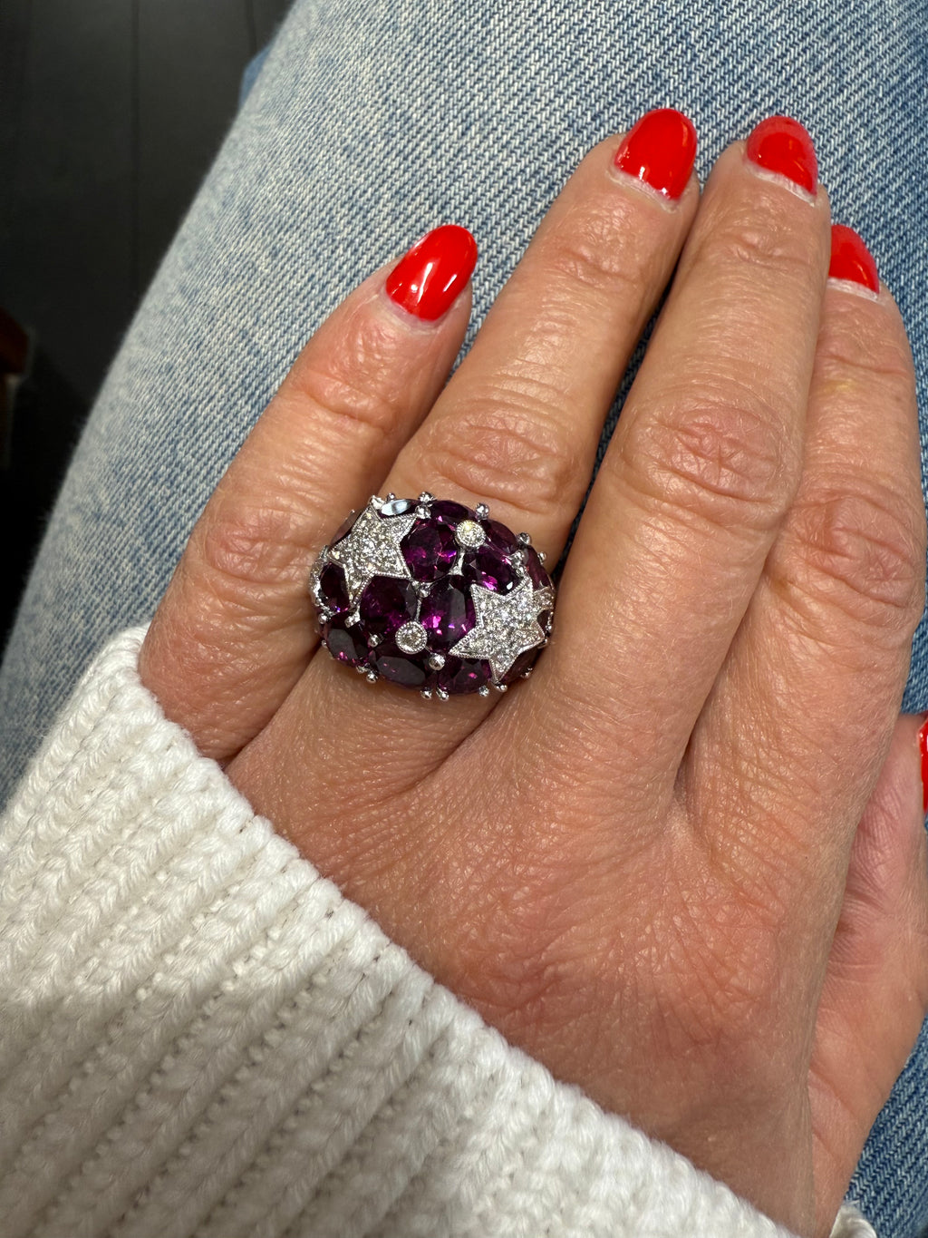 Bague Étoiles - Or Blanc - Tourmaline et Diamants