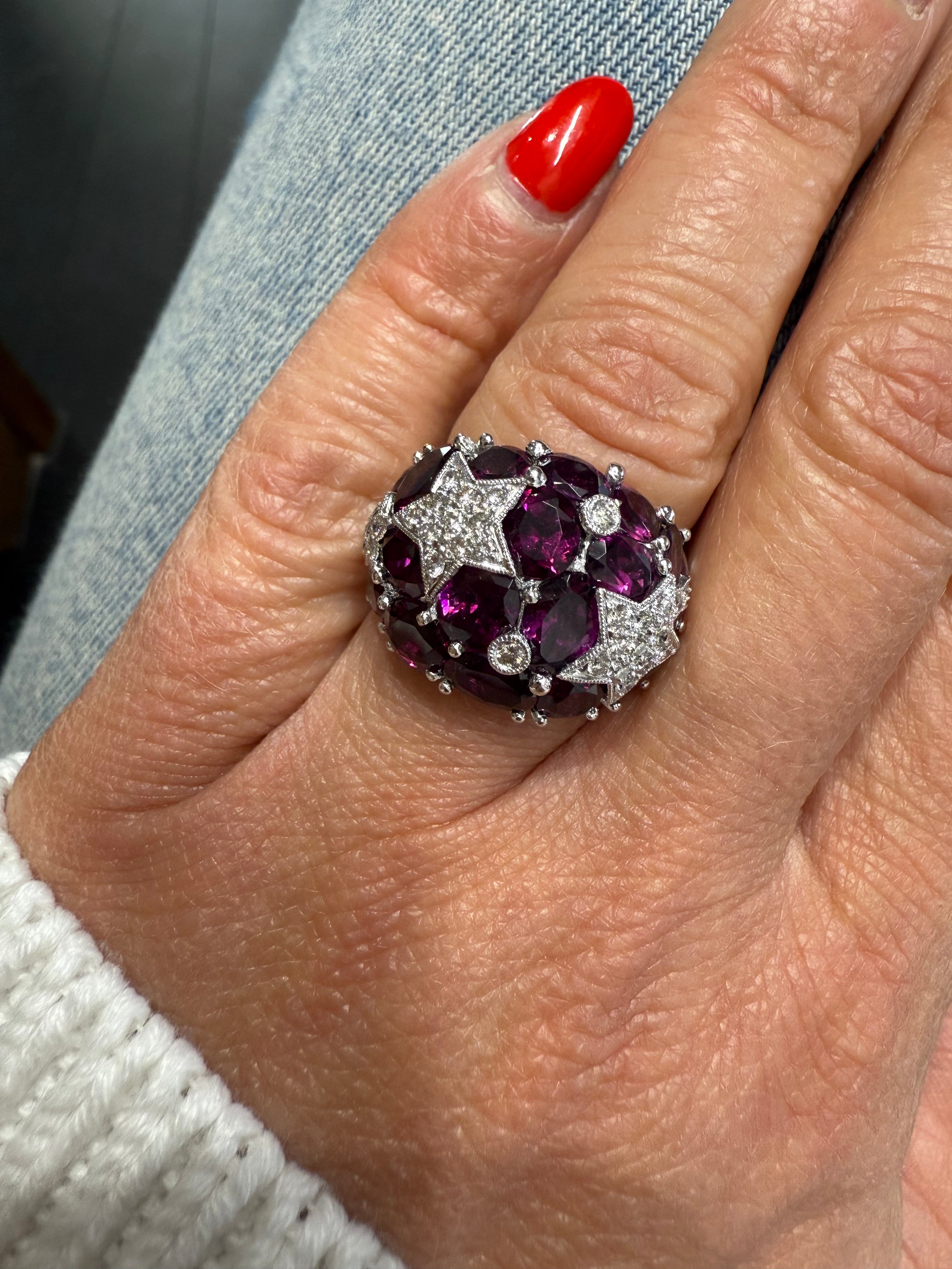 Bague Étoiles - Or Blanc - Tourmaline et Diamants