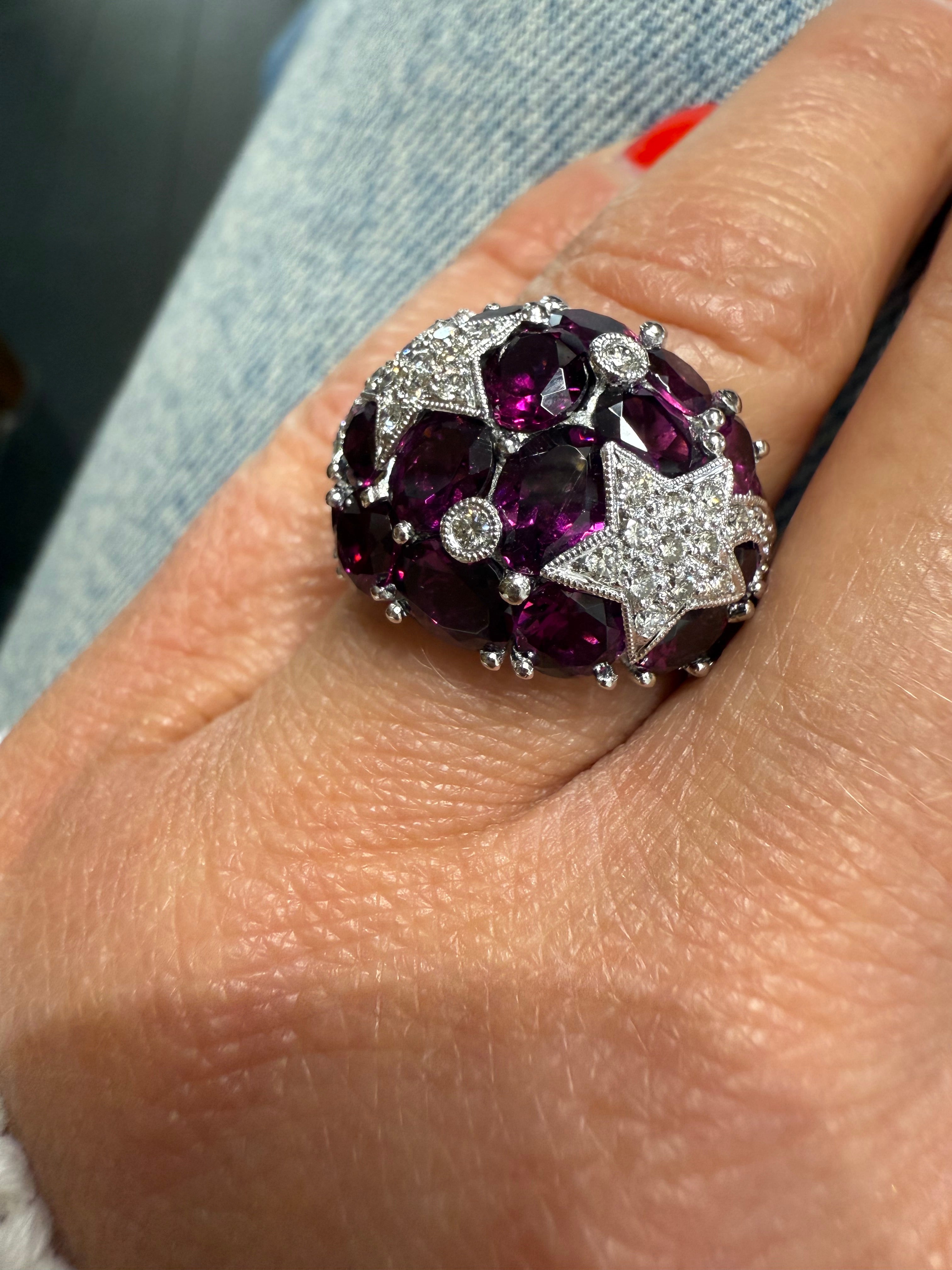 Bague Étoiles - Or Blanc - Tourmaline et Diamants