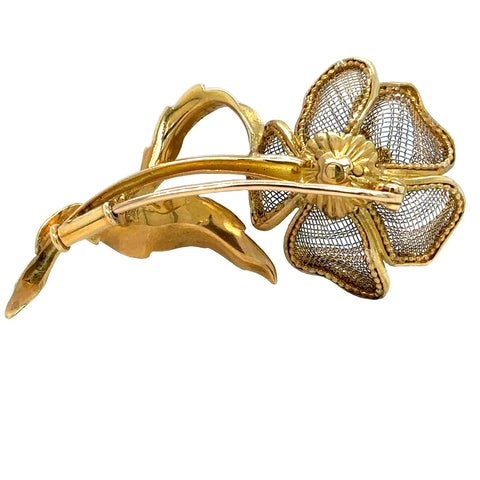 Broche Or Jaune - Forme Fleur - Diamants