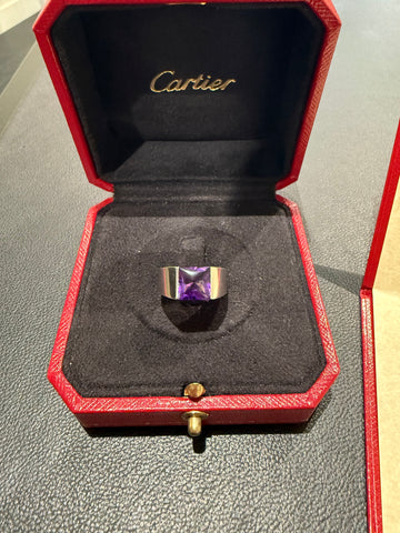 Cartier - Bague Tank Or blanc avec Améthyste