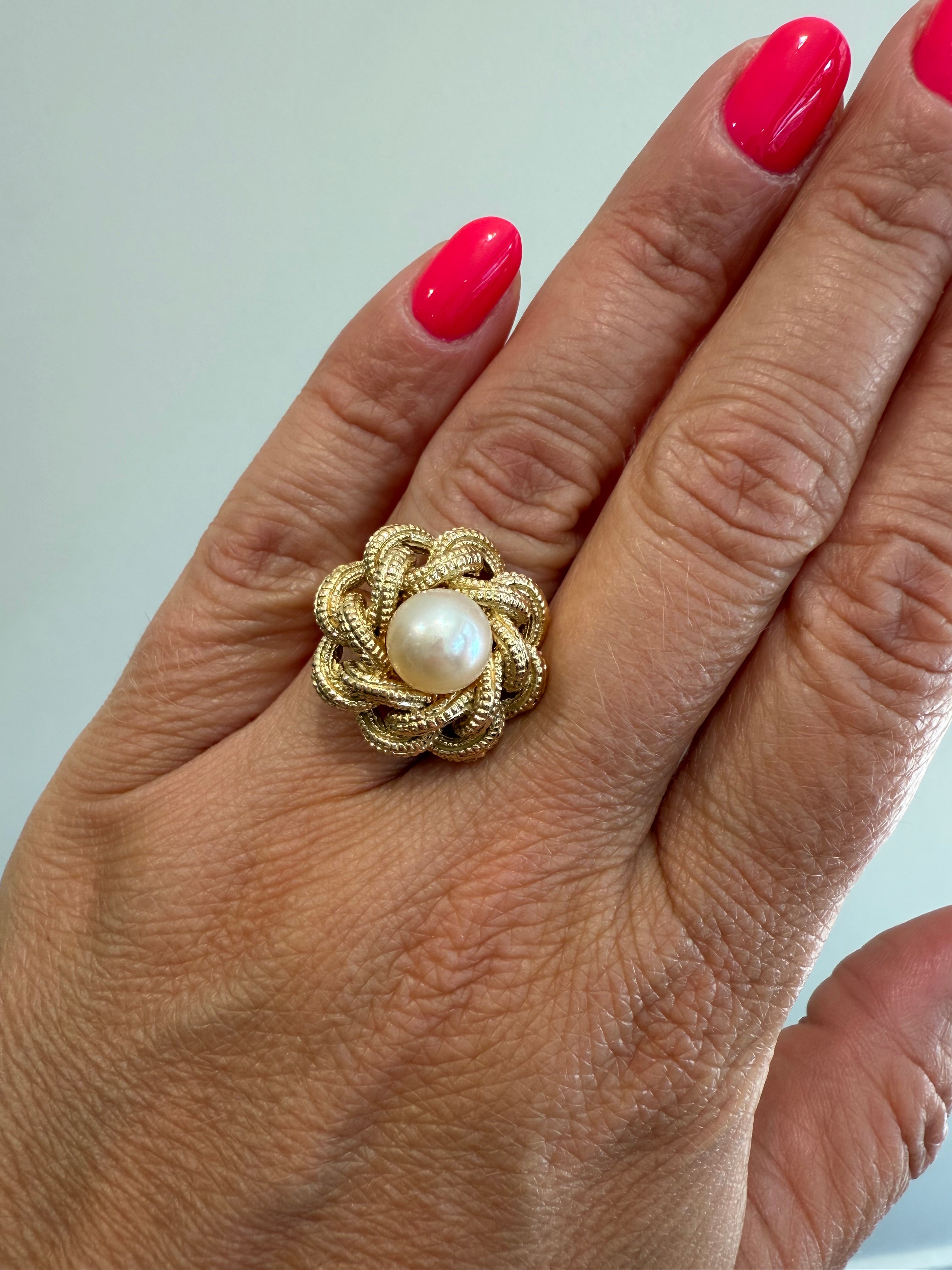 Bague Vintage Or jaune et perle de culture