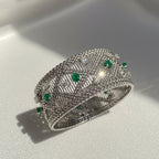 Vintage - Bracelet Or blanc - Diamants et Émeraudes