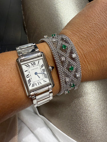 Vintage - Bracelet Or blanc - Diamants et Émeraudes