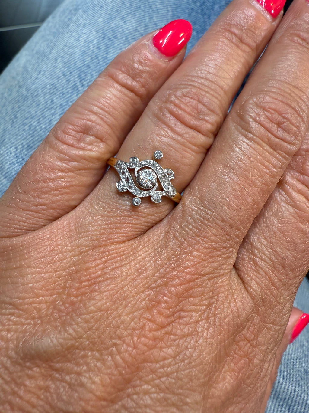 Art Nouveau - Bague deux ors et Diamants