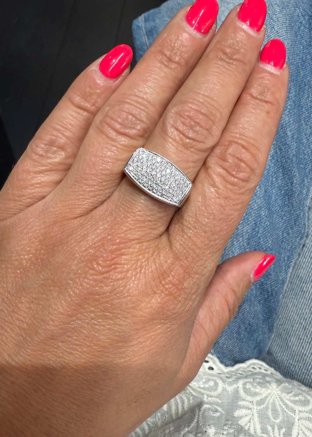 Bague chevalière Or blanc - Diamants