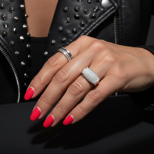 Bague chevalière Or blanc - Diamants