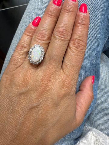 Bague Or blanc - Opale et Diamants