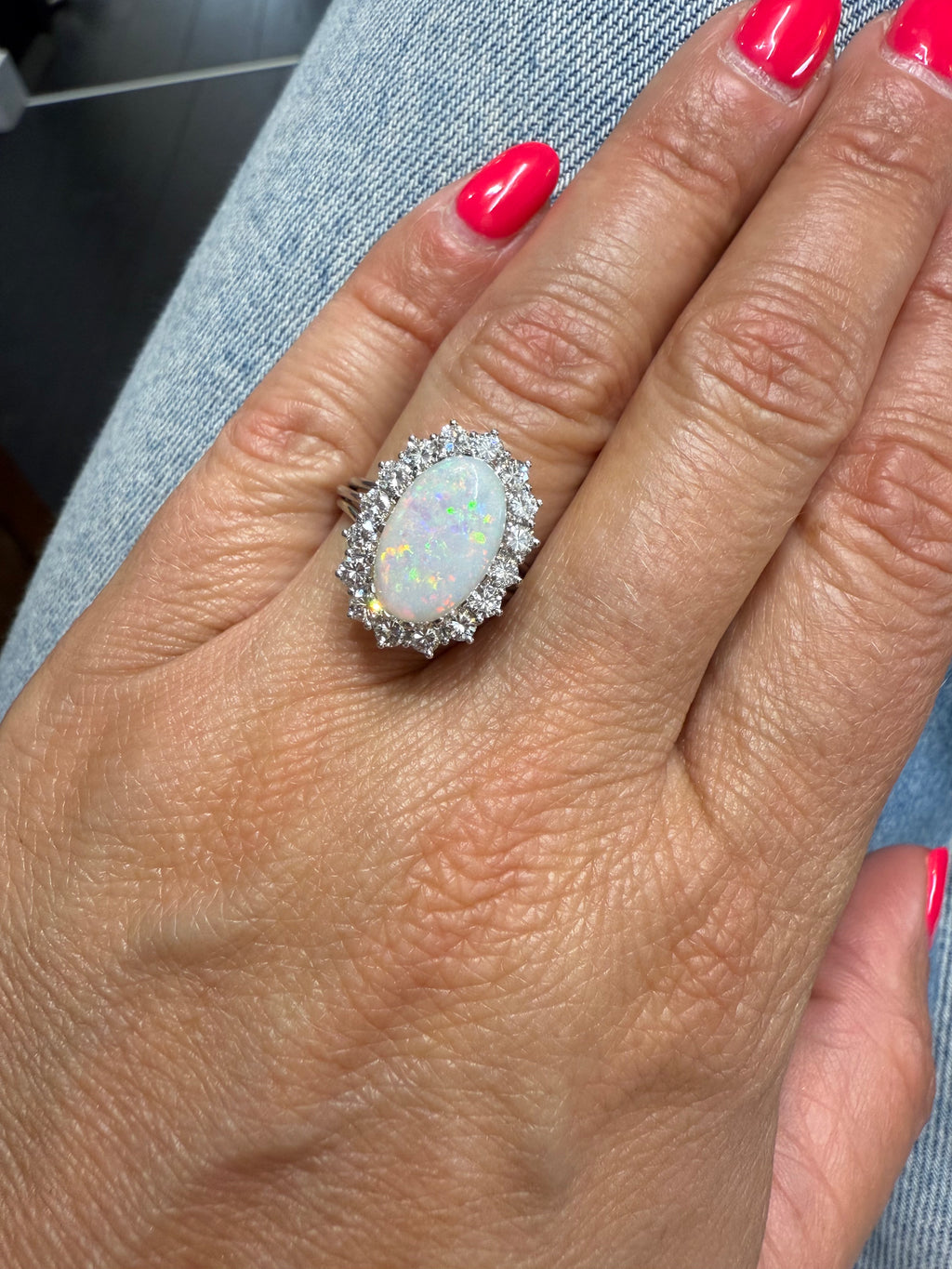 Bague Or blanc - Opale et Diamants