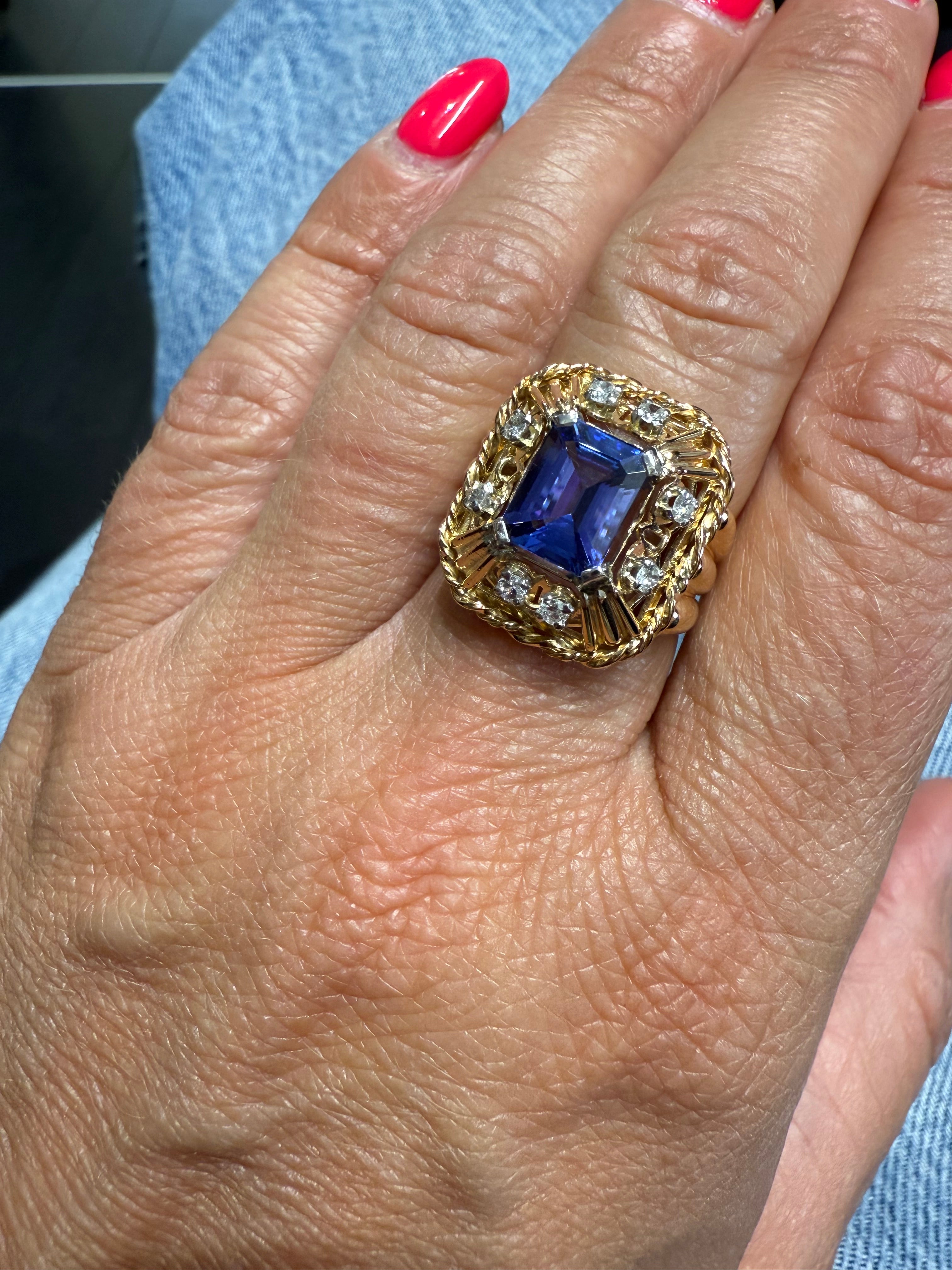 Bague vintage - Or Rose - Tanzanite et Diamants