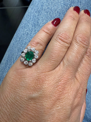 Bague Marguerite Or blanc - Emeraude et Diamants