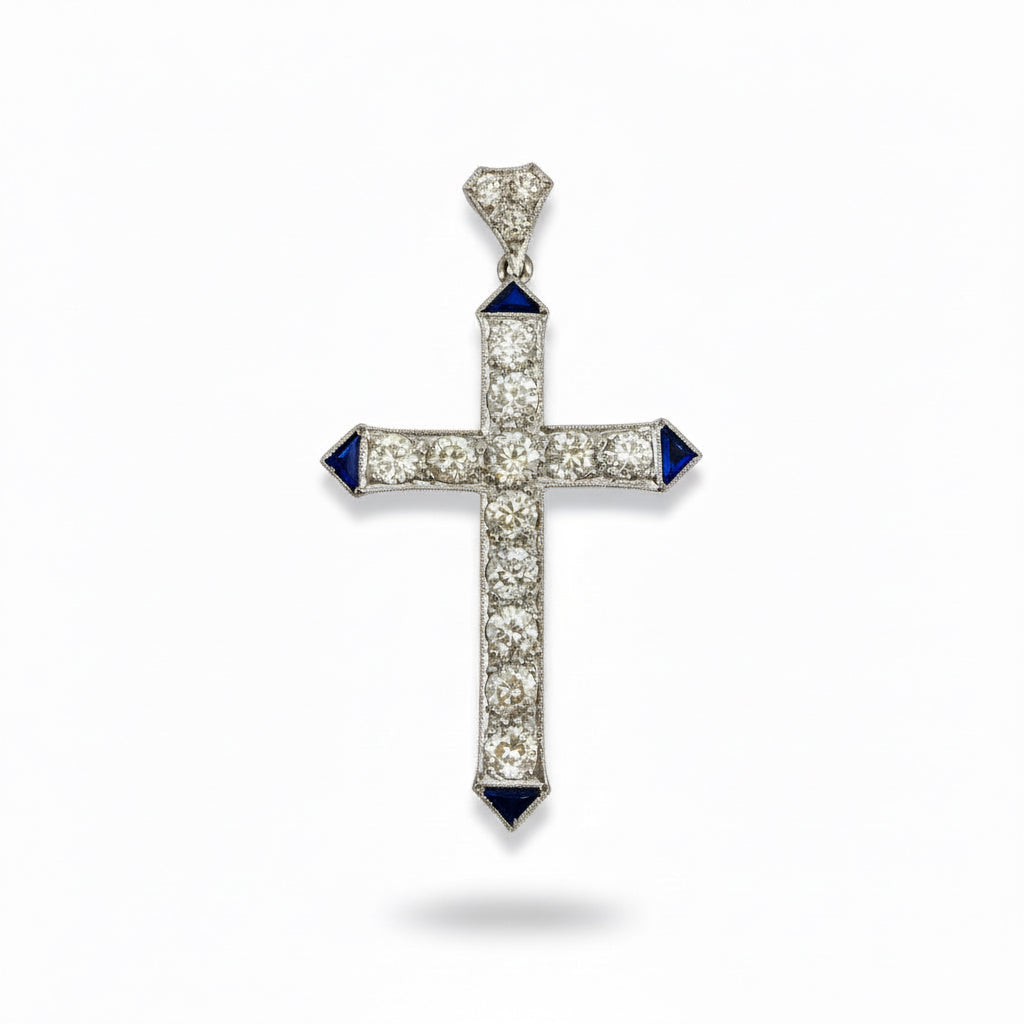Art Déco - Pendentif Croix - Platine et Diamants