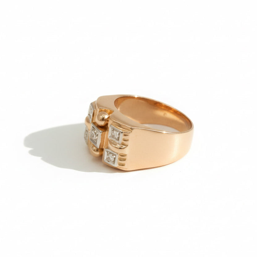 Bague Tank - Or Rose et Diamants