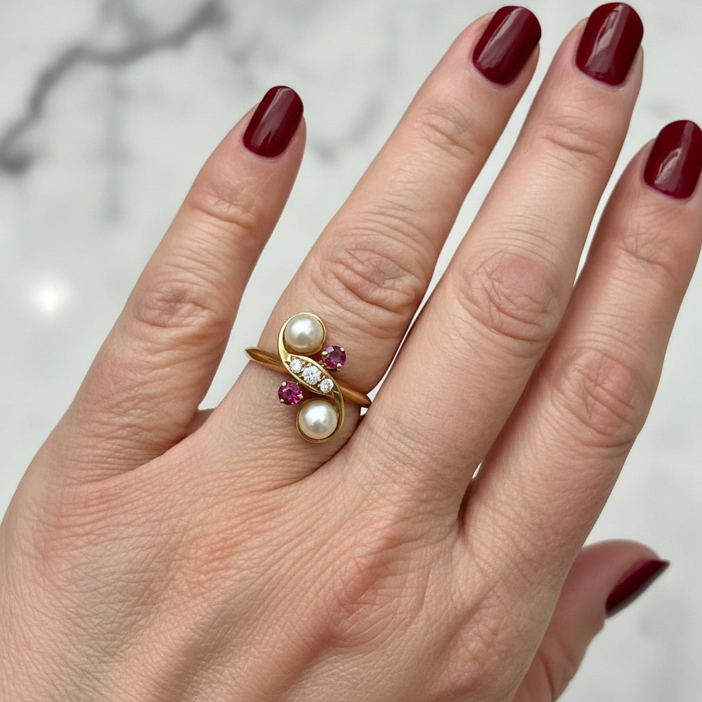 Bague « Toi & Moi » - Or jaune - Perles de culture