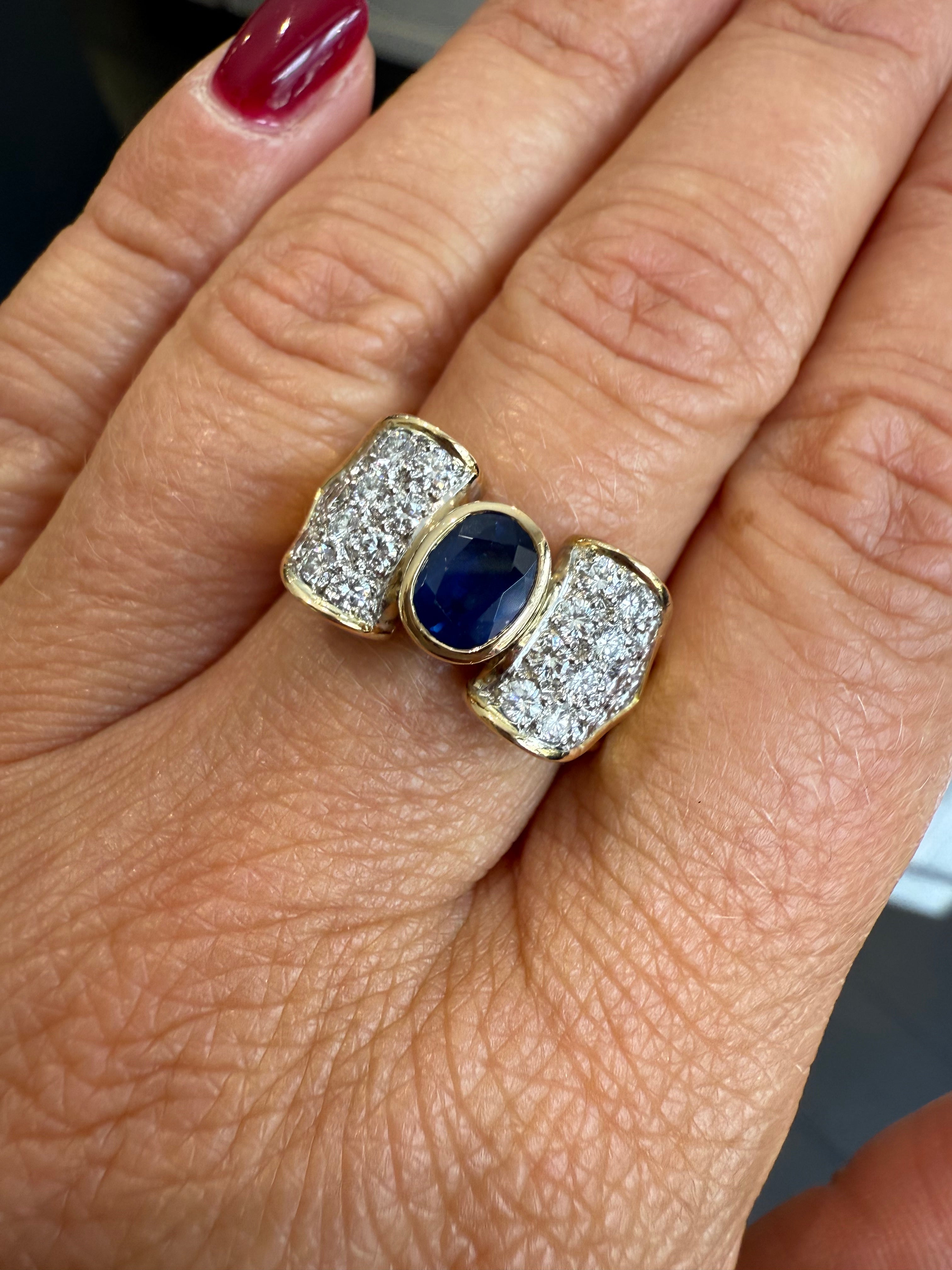 Bague Noeud Vintage - Or jaune -Platine - Saphir et Diamants