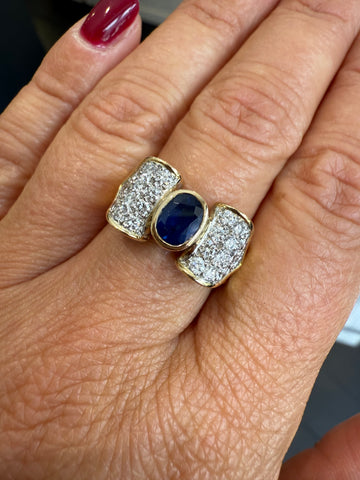 Bague Noeud Vintage - Or jaune -Platine - Saphir et Diamants