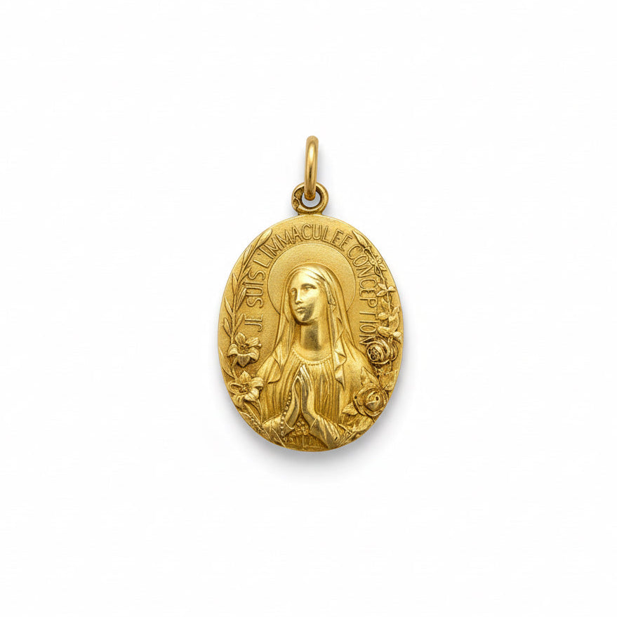 Médaille Pendentif Religieuse Lourdes - Or jaune