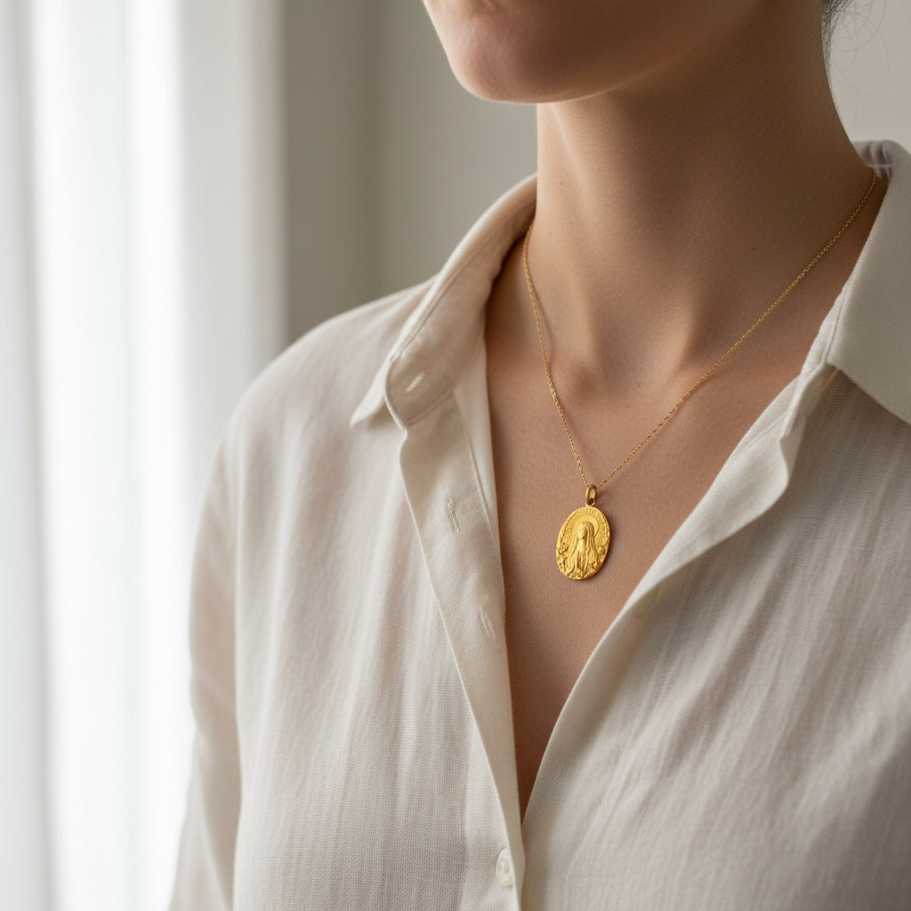 Médaille Pendentif Religieuse Lourdes - Or jaune