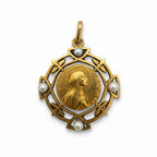 Médaille Religieuse - Virgo Maria - Or jaune et perles de culture