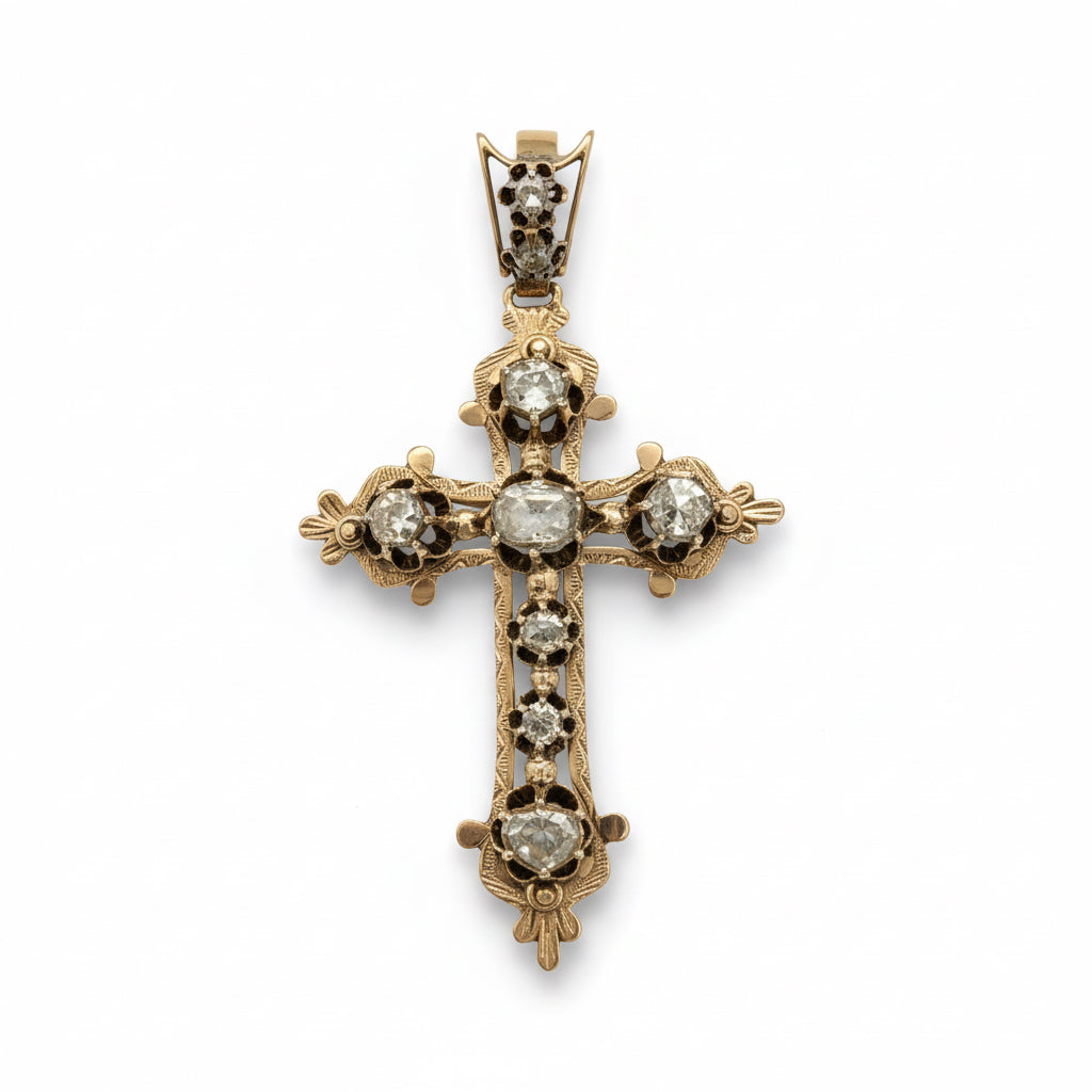 Croix Mistralienne - Or Rose et Argent - Diamants