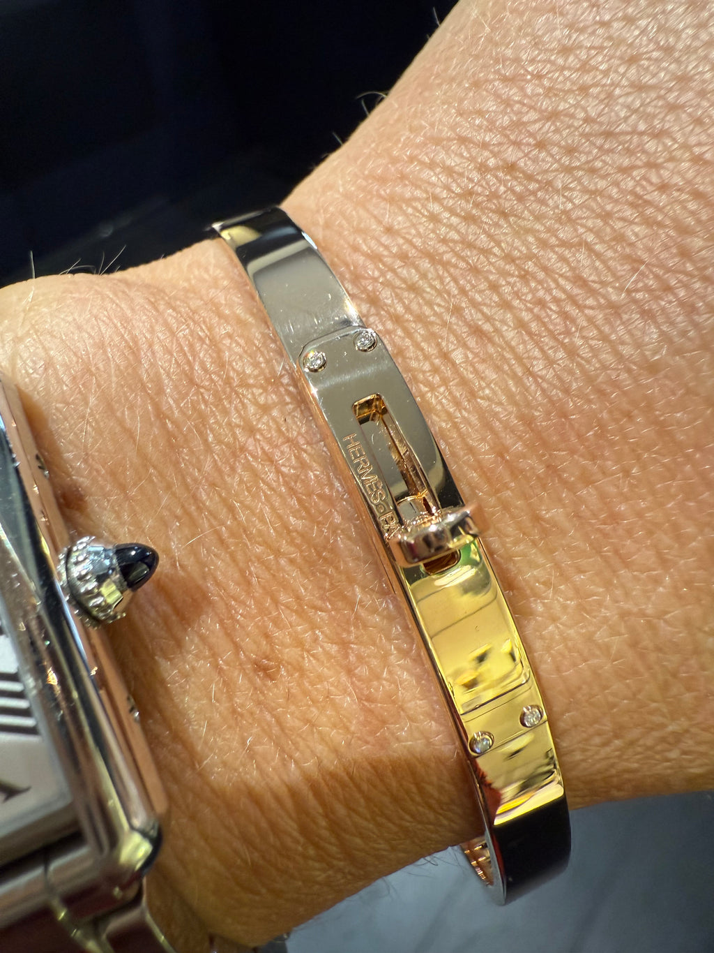 Bracelet Kelly Hermès - Or rose et diamants - Petit Modèle