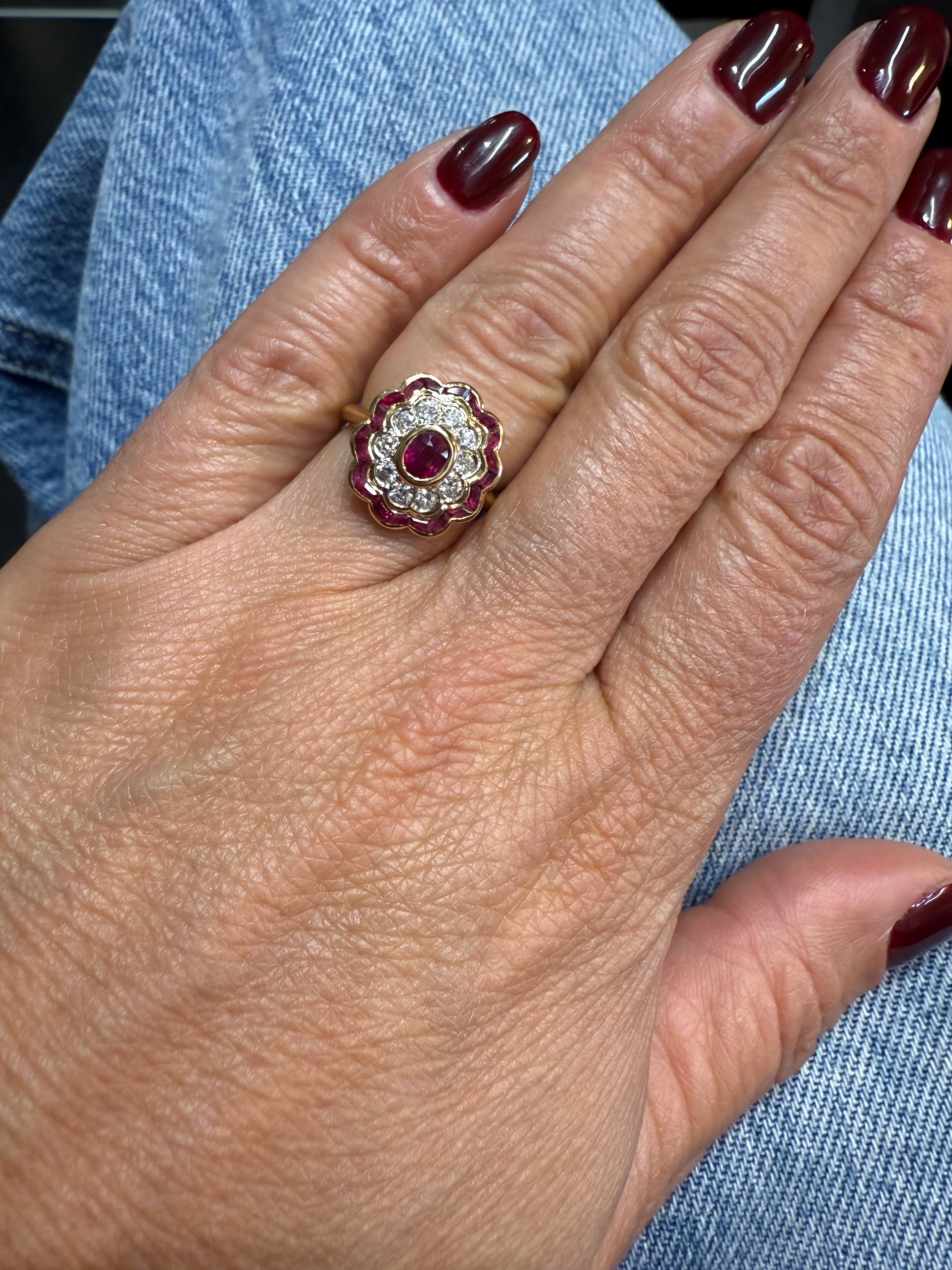 Bague Marguerite - Or jaune - Rubis et diamants