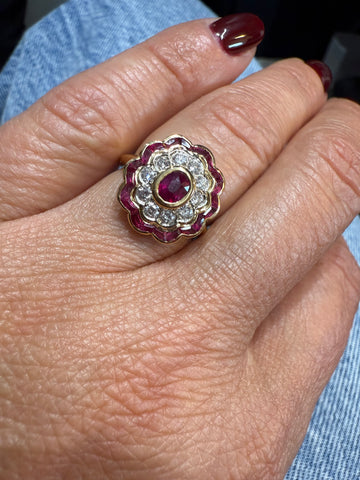 Bague Marguerite - Or jaune - Rubis et diamants