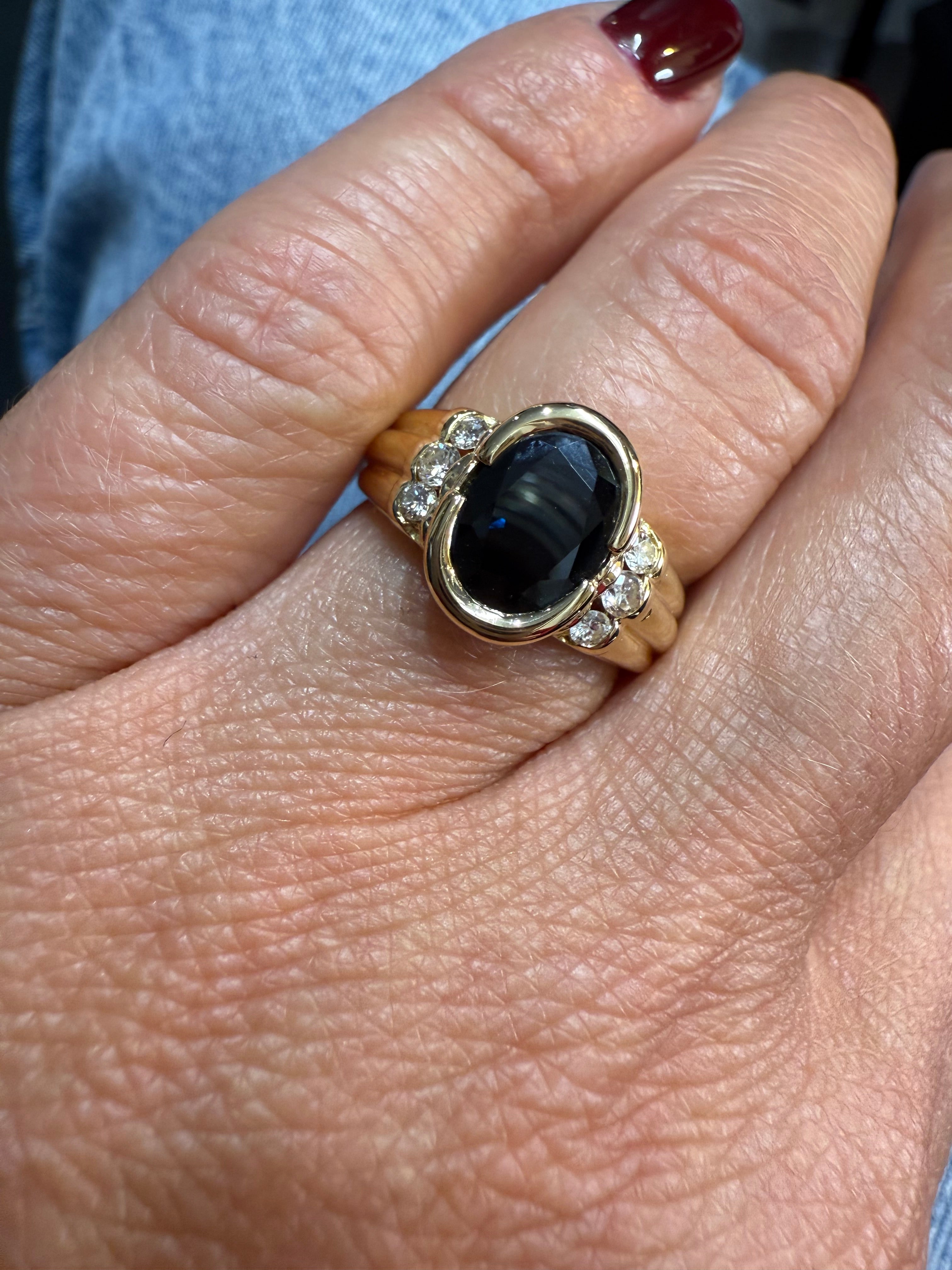 Vintage Yellow Gold Ring - Sapphire and Diamonds