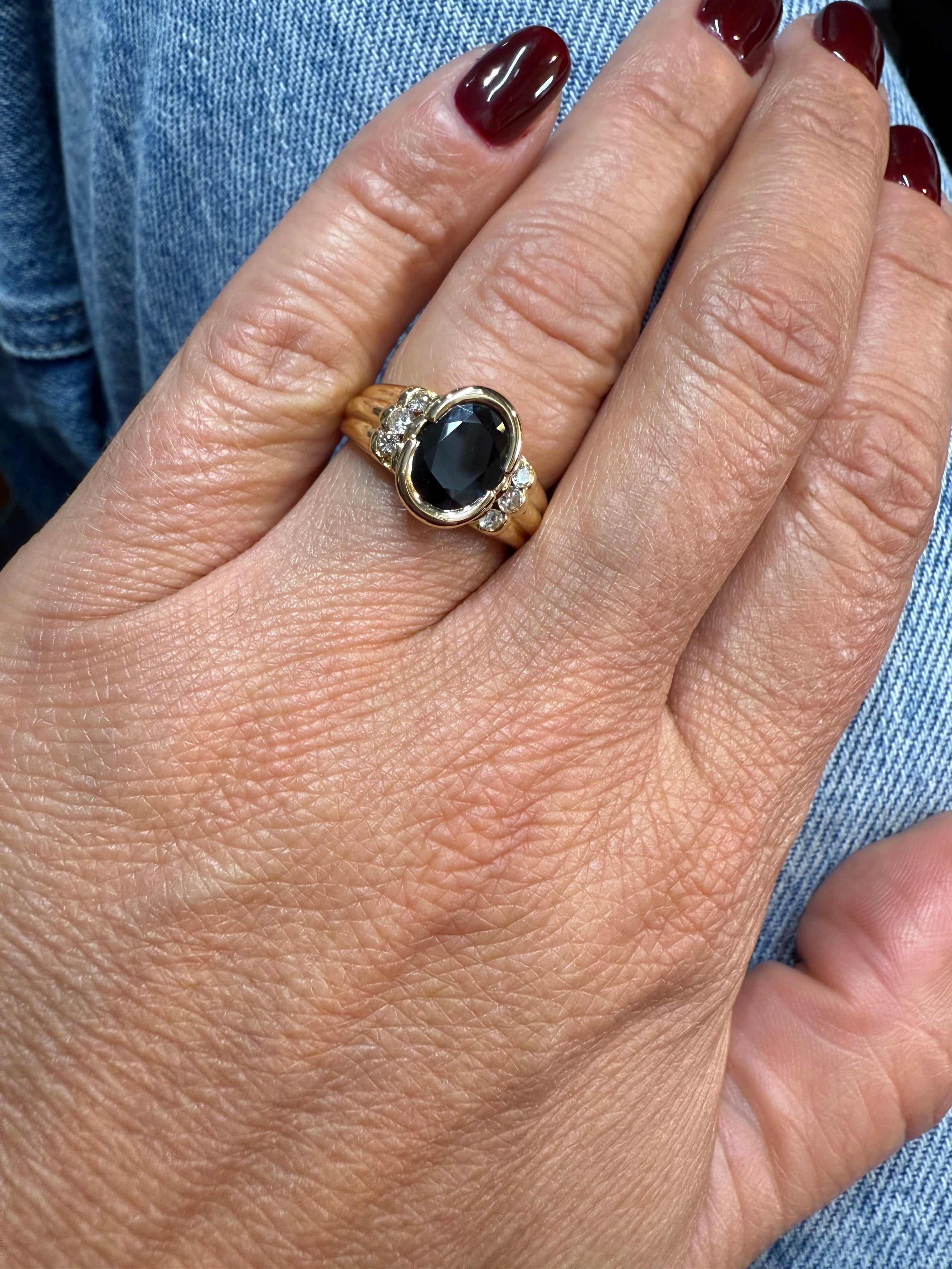 Vintage Yellow Gold Ring - Sapphire and Diamonds