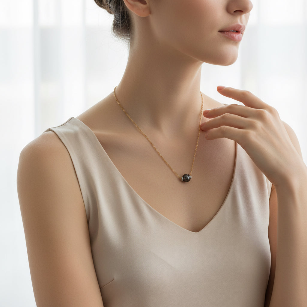Collier or jaune - Perle de Tahiti et Diamants