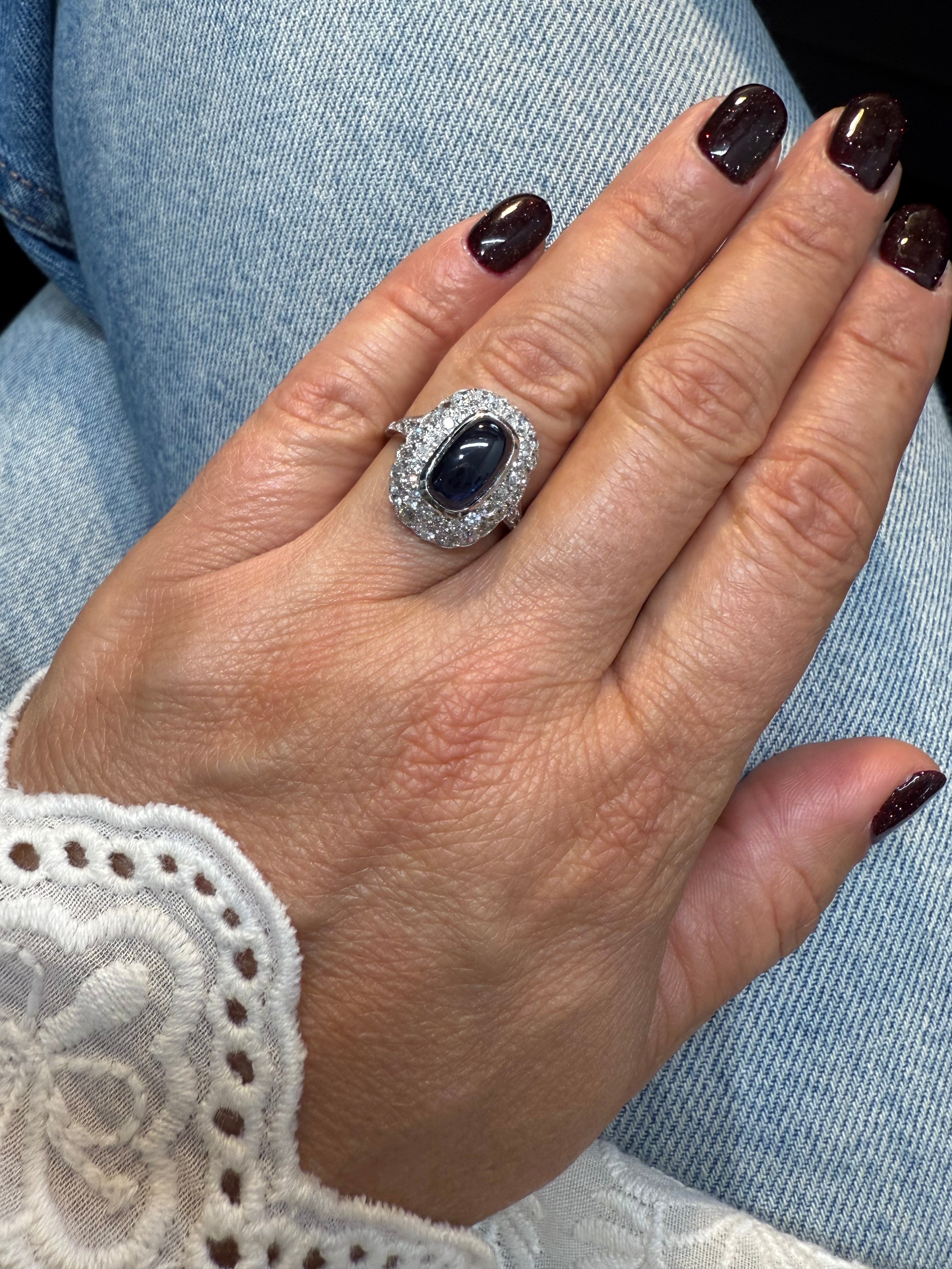 Bague Pompadour - Or Blanc - Saphir et Diamants