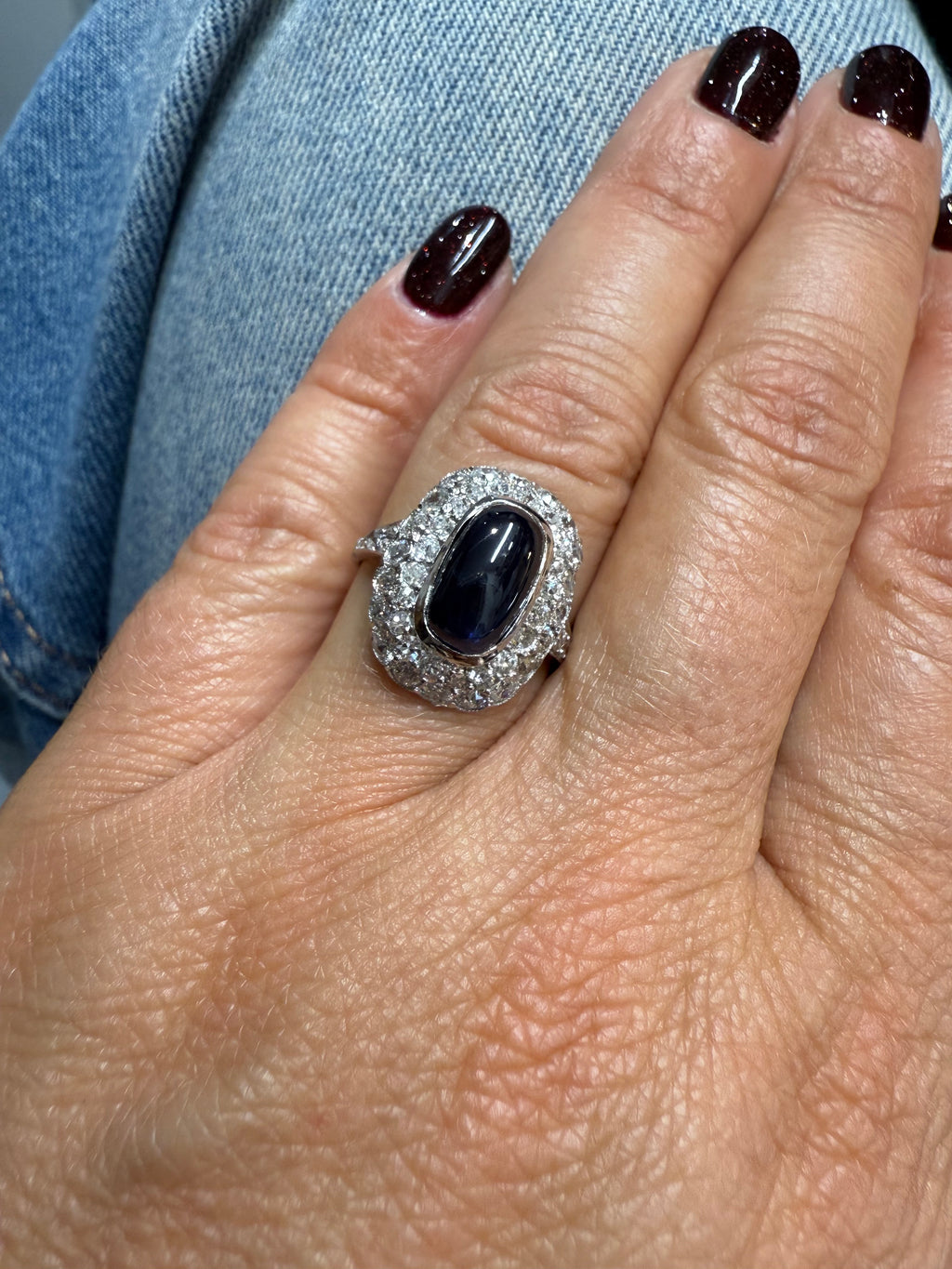 Bague Pompadour - Or Blanc - Saphir et Diamants