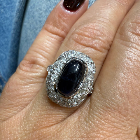 Bague Pompadour - Or Blanc - Saphir et Diamants