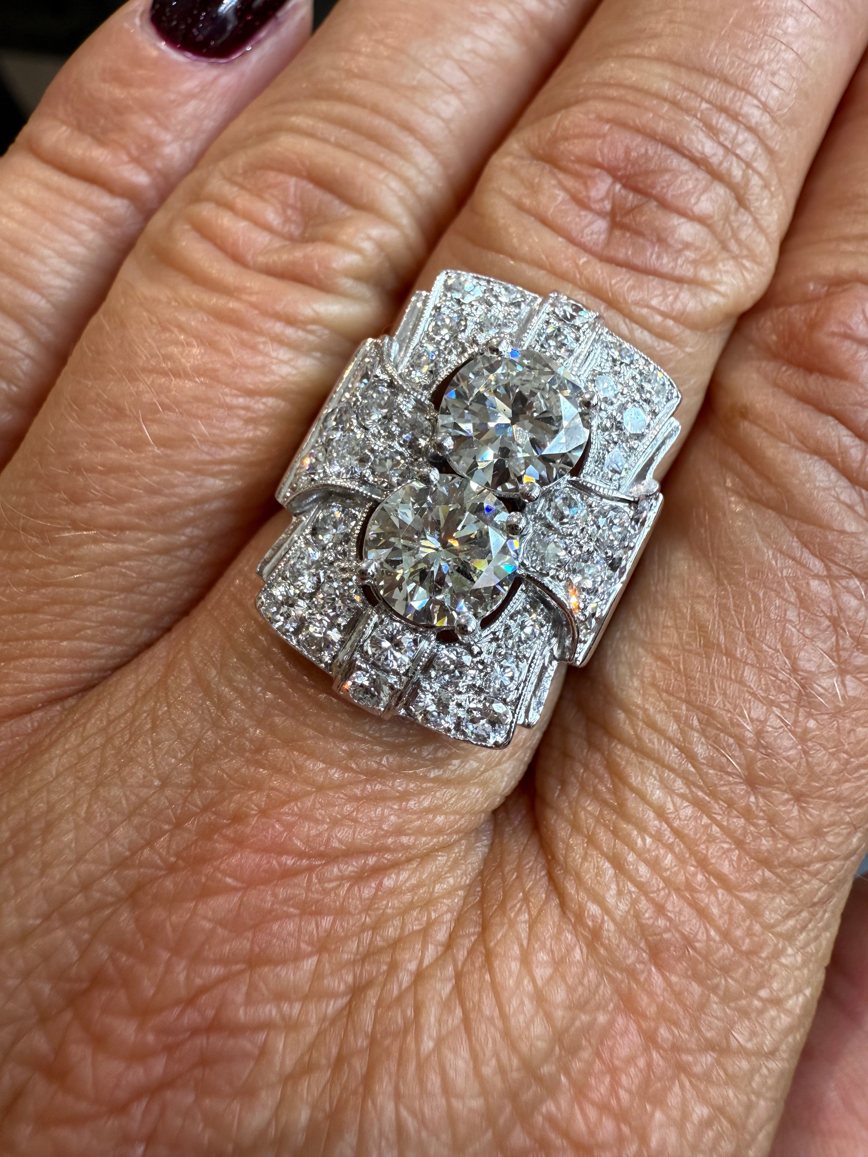 Art déco - Bague Platine - Diamants 3,72 carats