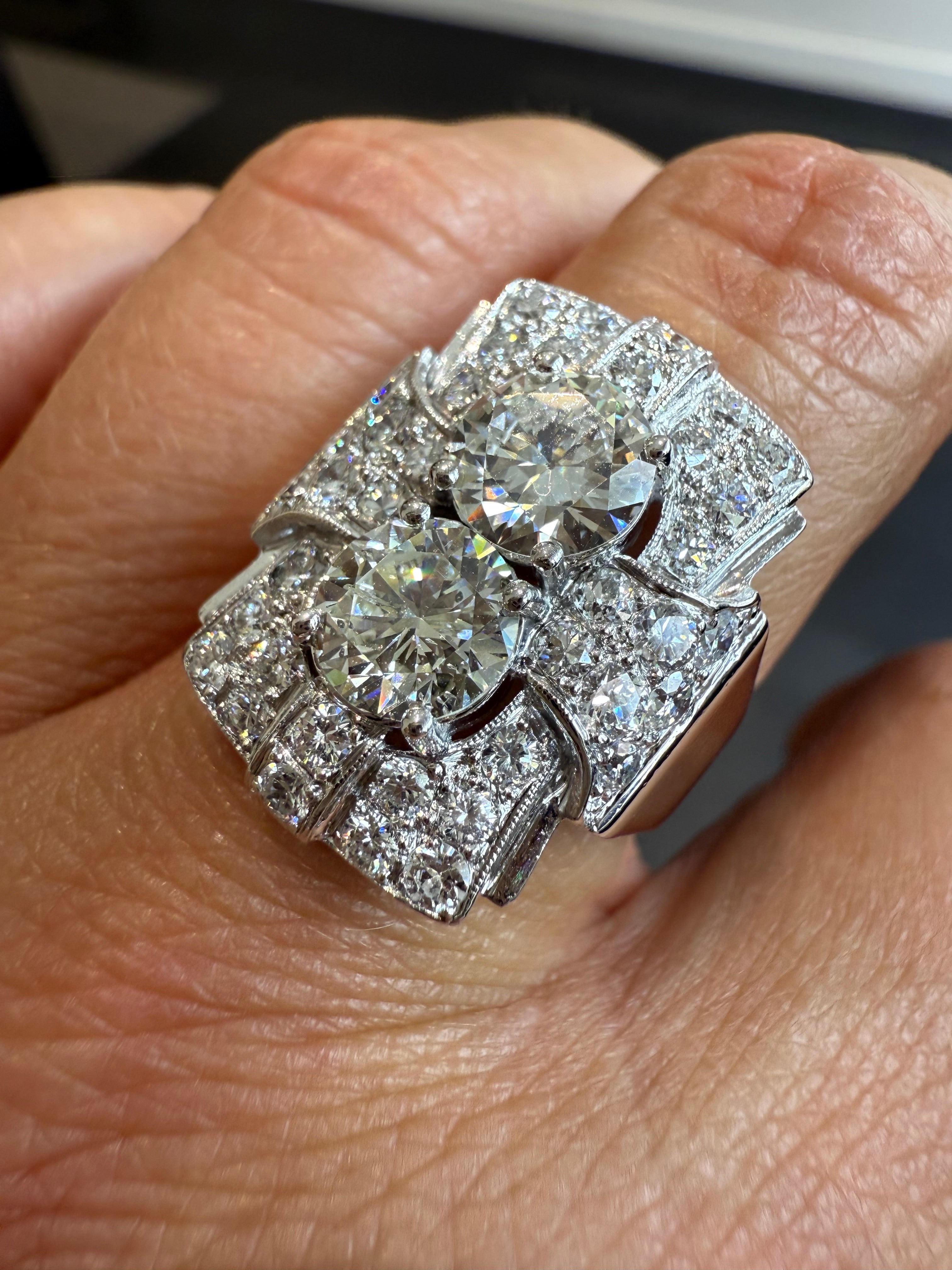 Art déco - Bague Platine - Diamants 3,72 carats