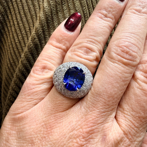 Bague - Or blanc - Tanzanite 4,63 carats - Diamants 2,20 carats