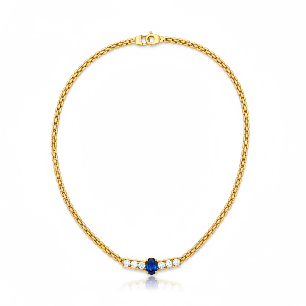 Collier - Or jaune - Saphir et diamants