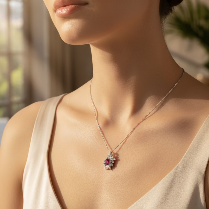 Pendentif Rubis et Diamants - Années 70