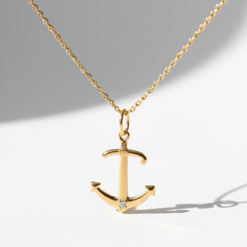 Pendentif Ancre Or jaune et Diamant