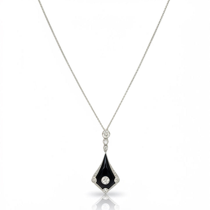 Art Déco - Collier pendentif - Platine - Diamants