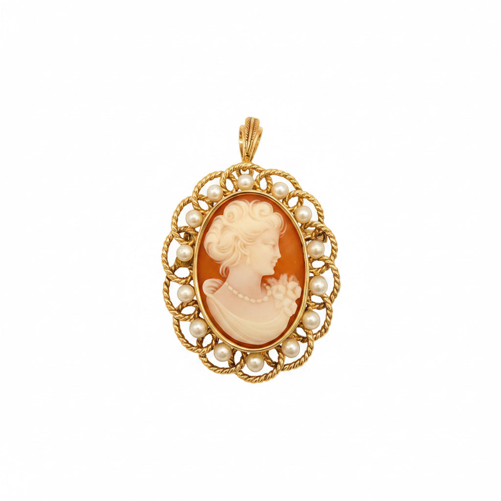 Pendentif Camée - Or Jaune et Perles de culture