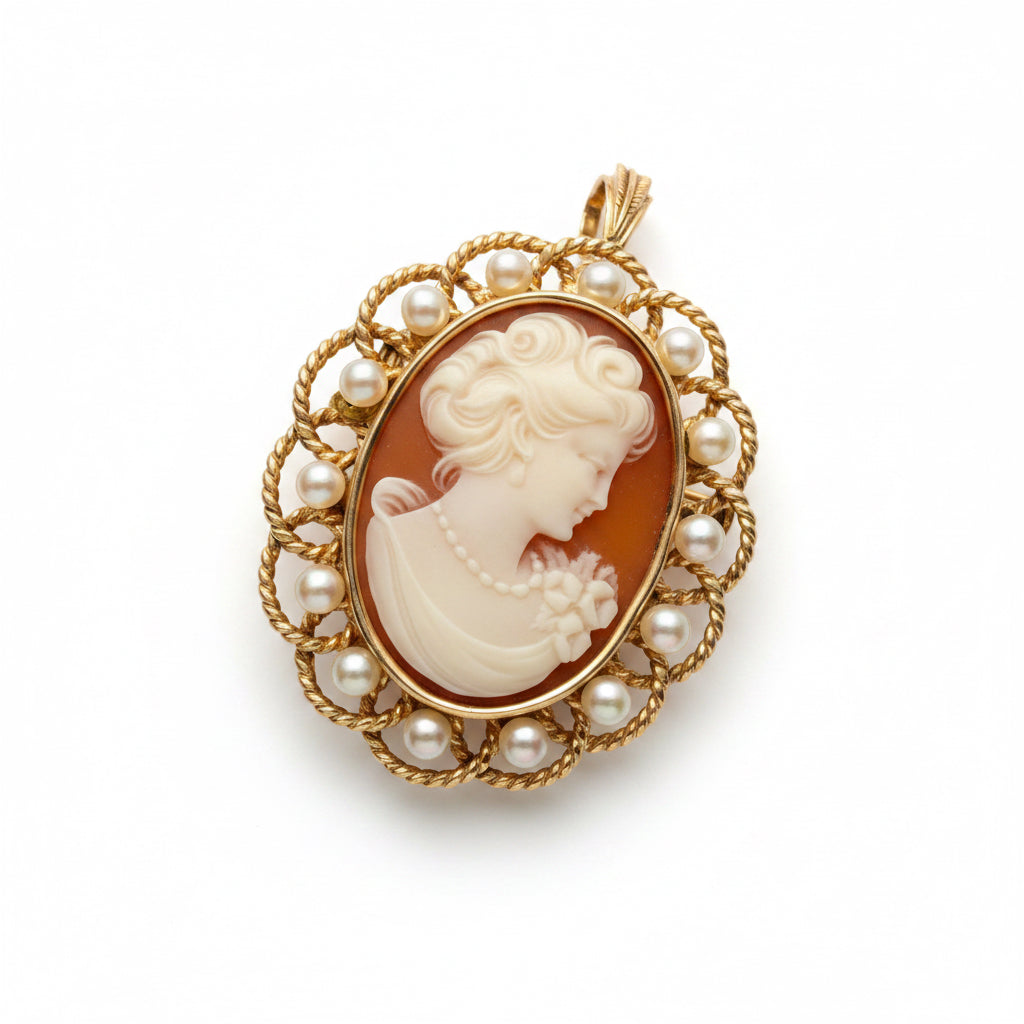 Pendentif Camée - Or Jaune et Perles de culture